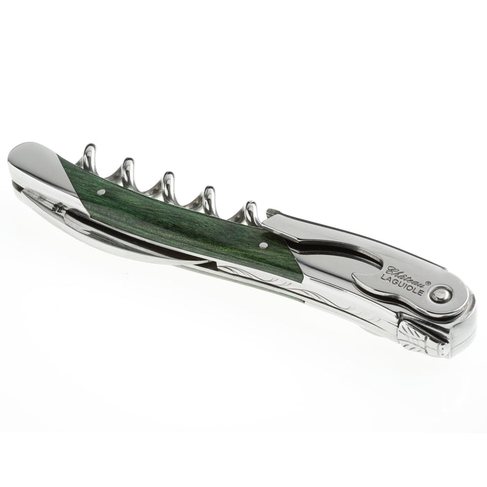 Chateau Laguiole Grand Cru Series Stainless Steel Sommelier Corkscrew with Green Stamina Handle