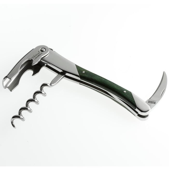Chateau Laguiole Grand Cru Series Stainless Steel Sommelier Corkscrew with Green Stamina Handle