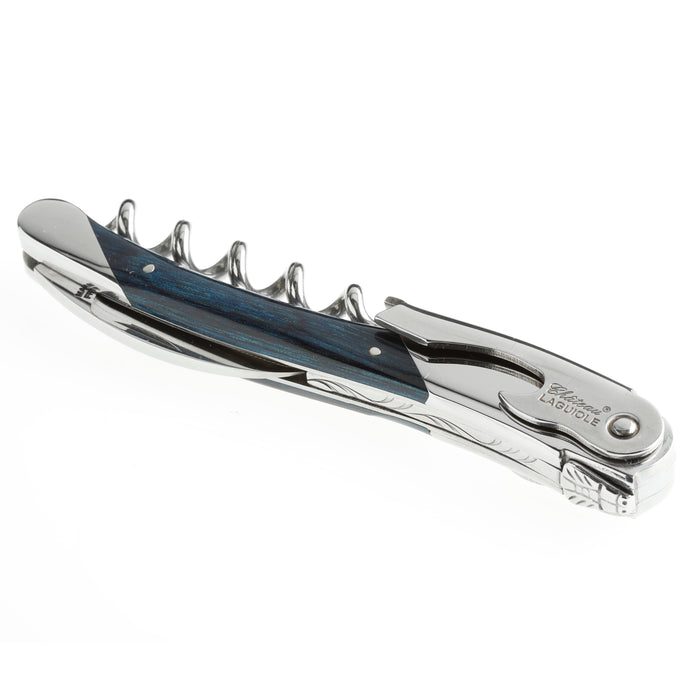 Chateau Laguiole Grand Cru Series Stainless Steel Sommelier Corkscrew with Blue Stamina Handle