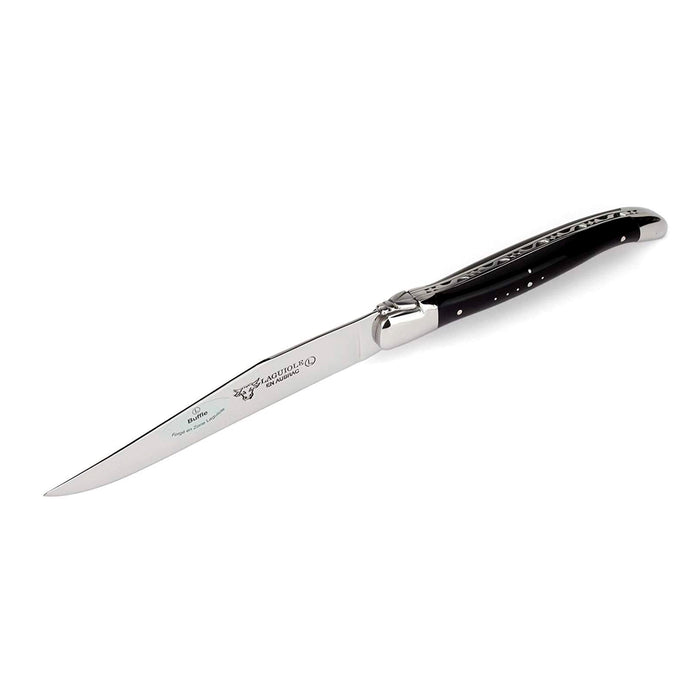 Laguiole en Aubrac Stainless Steel 8-Piece Fork and Knife Set with Nigerian Water Buffalo Horn Handle