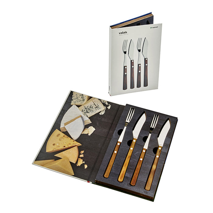 Legnoart Stainless Steel 4-Piece Valais Cutlery Set with Dark Wood Handle