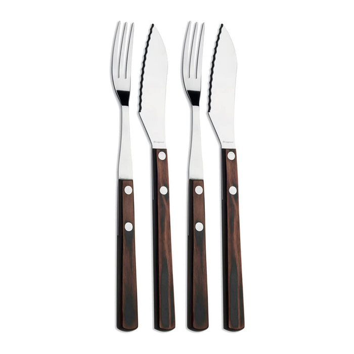 Legnoart Stainless Steel 4-Piece Valais Cutlery Set with Dark Wood Handle