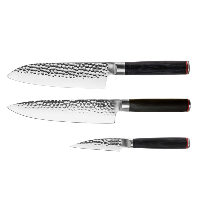 Kotai High Carbon Stainless Steel Pakka Chef's Essential 3-Piece Knife Set with Black Pakkawood Handle