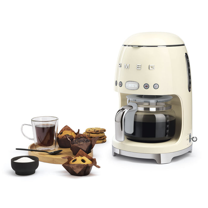 Smeg 50's Retro Style Aesthetic Cream Drip Coffee Machine with Extra Glass Carafe