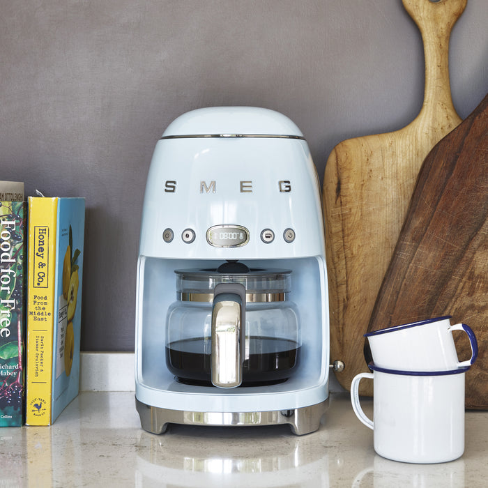 Smeg 50's Retro Style Aesthetic Pastel Blue Drip Coffee Machine with Extra Glass Carafe