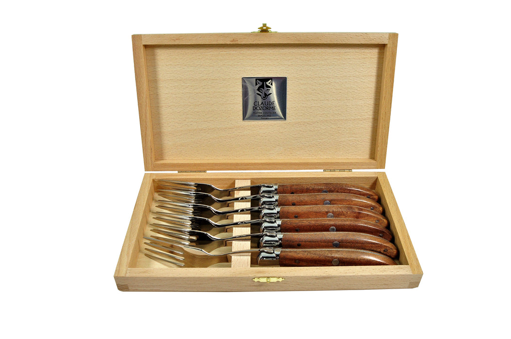 Claude Dozorme Stainless Steel 6-Piece Fork Set with Exotic Wood Handle