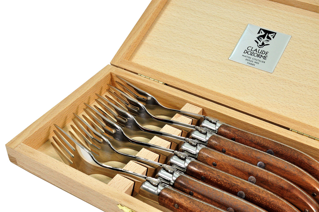 Claude Dozorme Stainless Steel 6-Piece Fork Set with Exotic Wood Handle