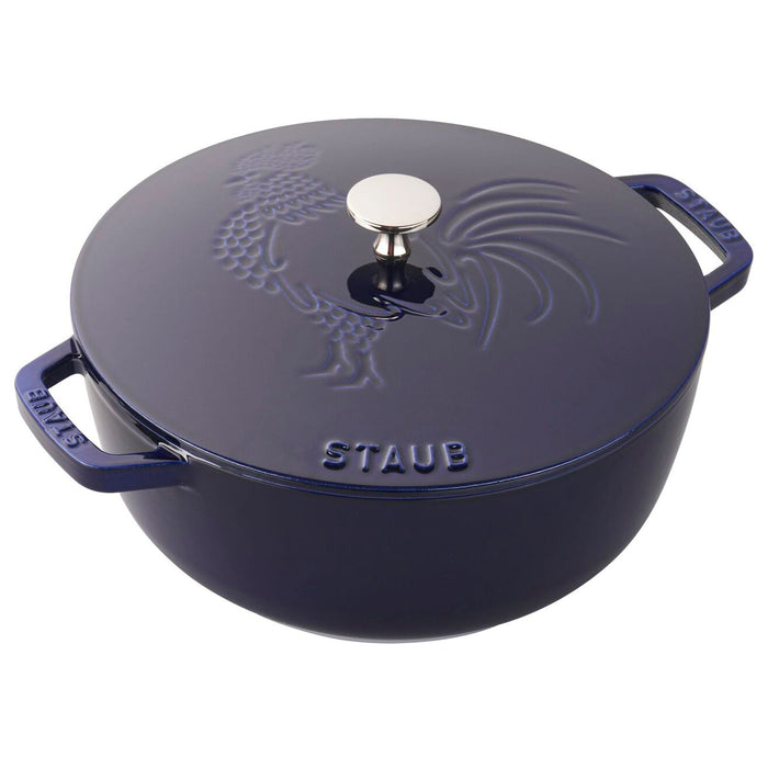 Staub Cast Iron Dark Blue Essential French Oven with Rooster Lid, 3.75-Quart