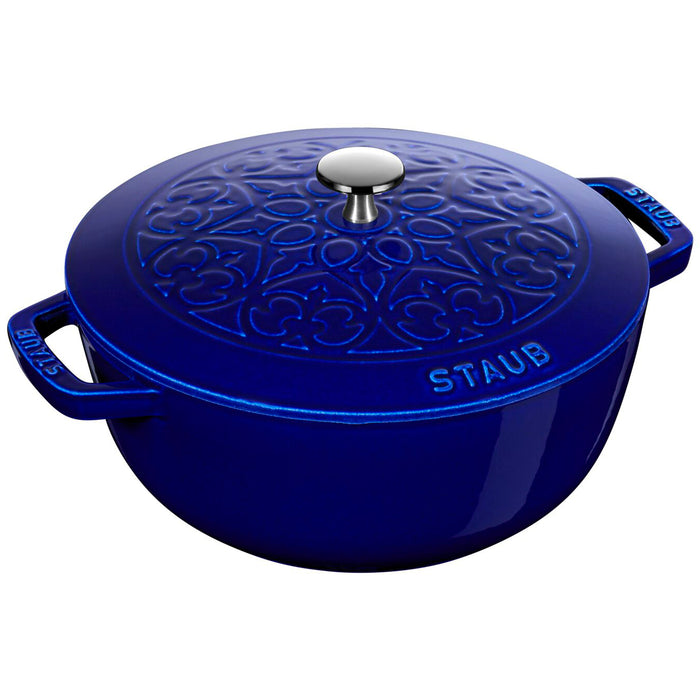 Staub Cast Iron Dark Blue Essential French Oven with Lilly Lid, 3.75-Quart
