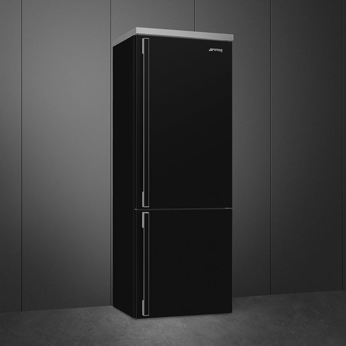 Smeg Portofino Freestanding Bottom Mount Black Refrigerator Right Hand Hinge, 28-Inches