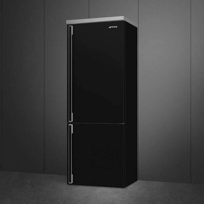 Smeg Portofino Freestanding Bottom Mount Black Refrigerator Right Hand Hinge, 28-Inches