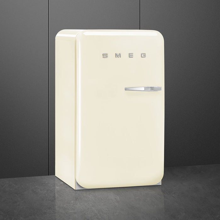 Smeg 50's Retro Style Aesthetic Freestanding Cream Compact Refrigerator Left Hand Hinge with 4.31 Cu Ft Capacity , 22-Inches