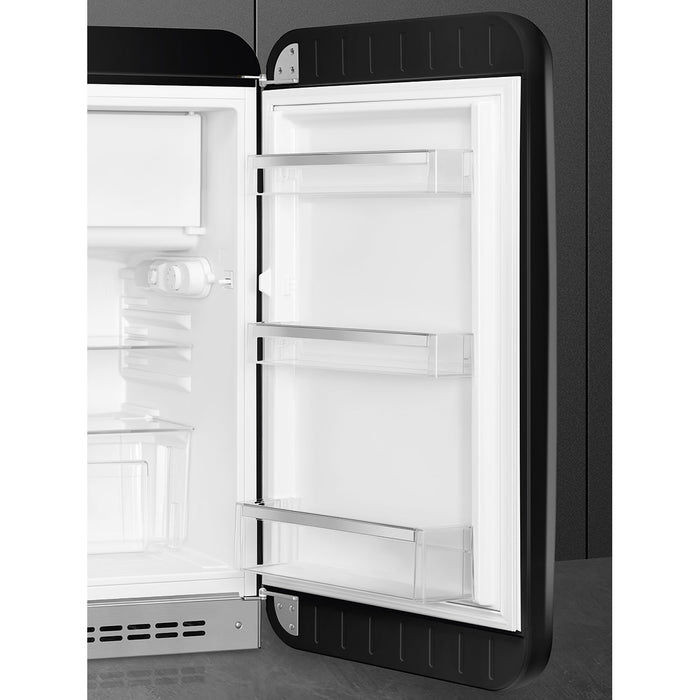 Smeg 50's Retro Style Aesthetic Freestanding Black Compact Refrigerator Right Hand Hinge with 4.31 Cu Ft Capacity , 22-Inches