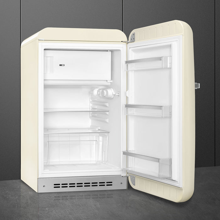 Smeg 50's Retro Style Aesthetic Freestanding Cream Compact Refrigerator Right Hand Hinge with 4.31 Cu Ft Capacity , 22-Inches