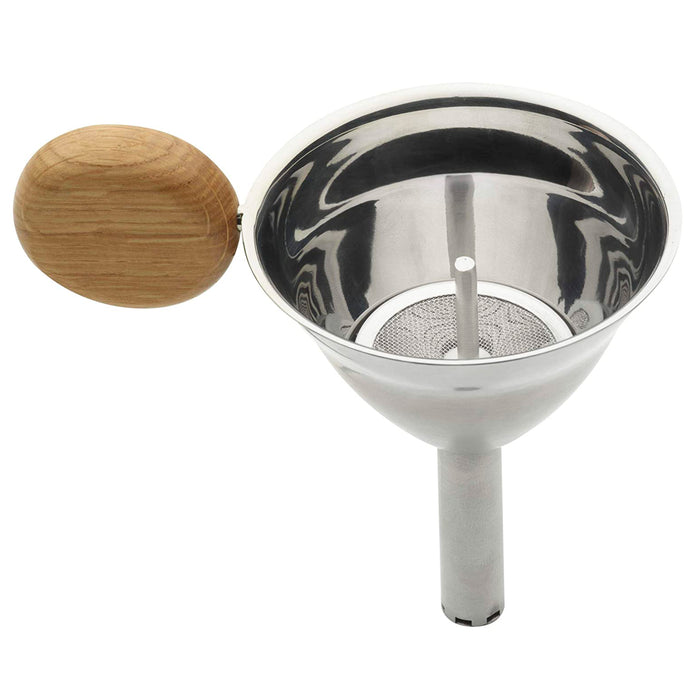 Legnoart Stainless Steel Pedro Wine Funnel with Filter and Oak Wood Handle