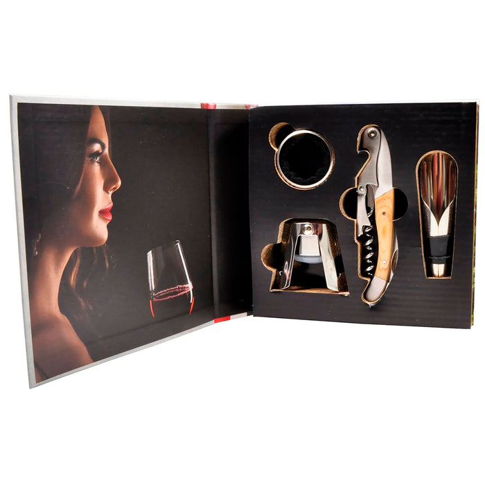 Legnoart Wine Plaza 4-Piece Professional Wine Set: Wine Opener, Champagne Stopper, Drip Collar, Wine Pourer