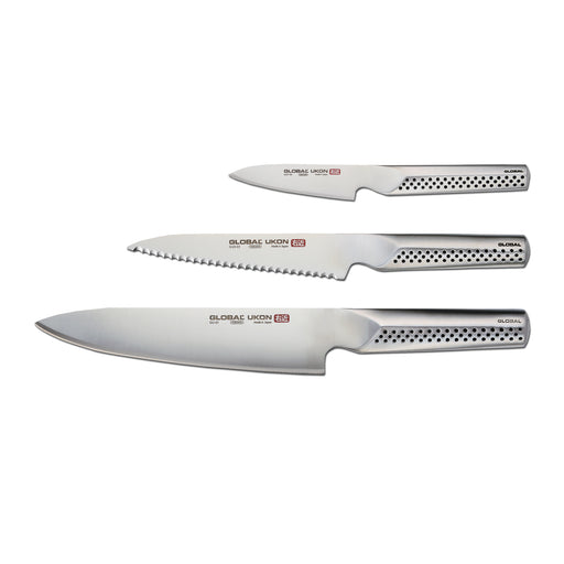 Global Ukon Stainless Steel Knife Set, 3-Piece - LaCuisineStore