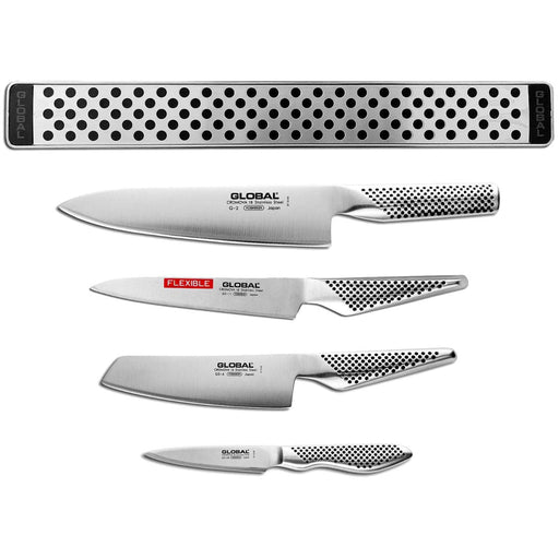Global Classic Stainless Steel Knife Set with Magnetic Holder, 5 Piece - LaCuisineStore