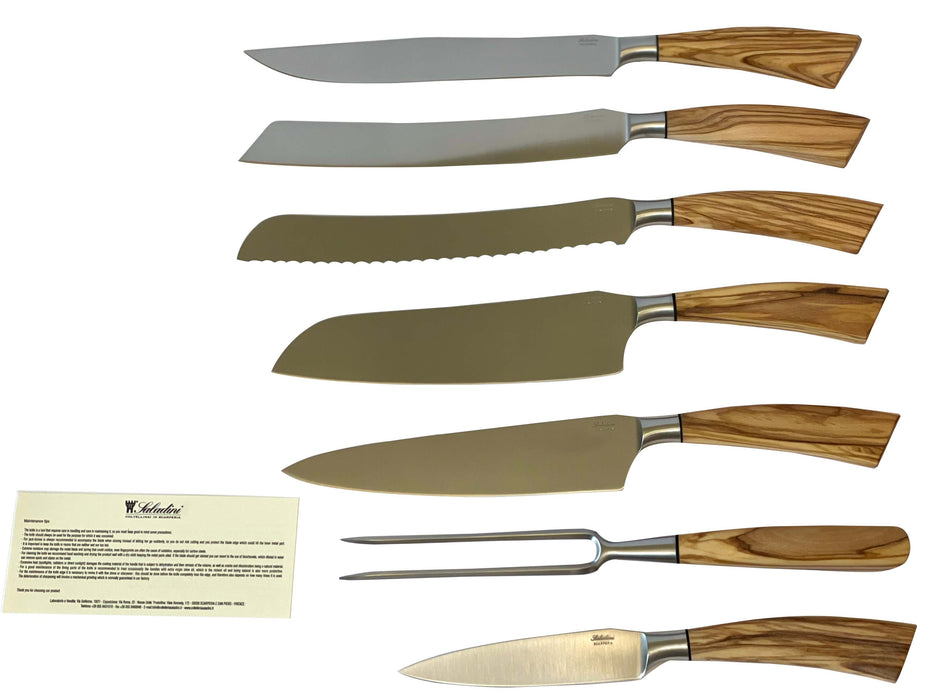 Coltelleria Saladini 7-Piece Knife Block Set with Olive Wood Handle