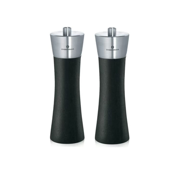 Zassenhaus Augsburg Stainless Steel and Beechwood Black Salt and Pepper Mill Set, 7-Inches