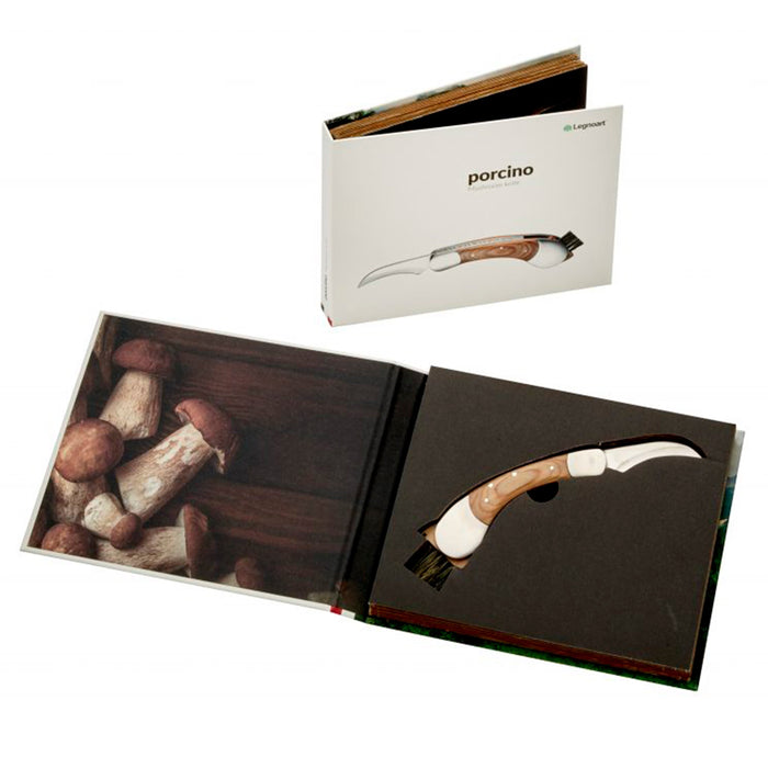Legnoart Brushed Stainless Steel Porcino Mushroom Knife with Beechwood Handle in Wooden Box