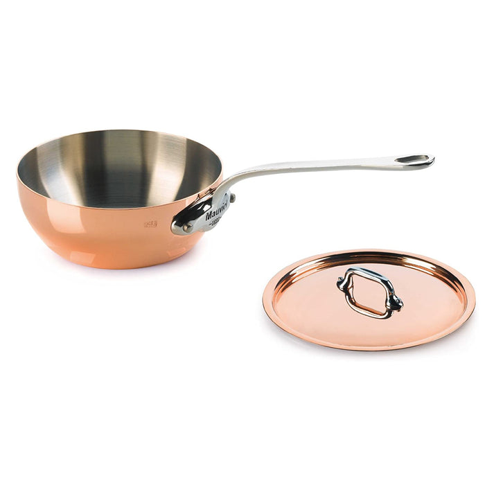 Mauviel M'150s Copper Curved Splayed Saute Pan With Stainless Steel Handle & Copper Lid, 1.1-Quart