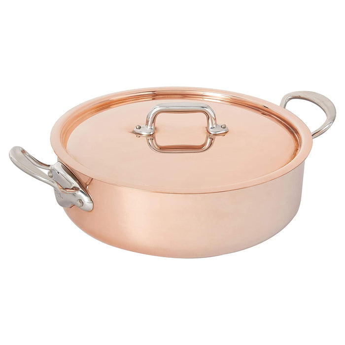 Mauviel M'150s Copper Rondeau with Stainless Steel Handles & Copper Lid, 5.9-Quart