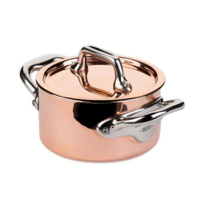Mauviel M'Mini Copper Cocotte With Stainless Steel Handles & Copper Lid, 0.4-Quart