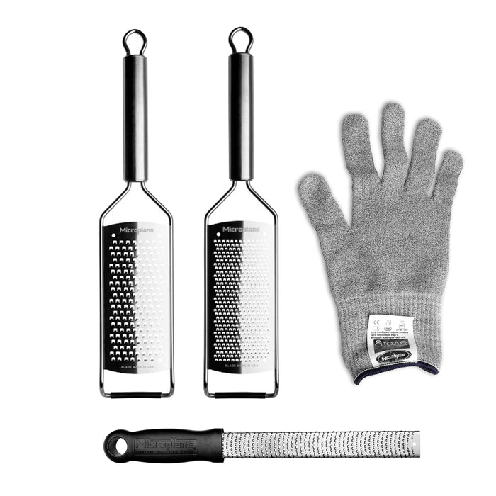 Microplane 3-Piece Stainless Steel Cheese Grater and Resistant Glove Set
