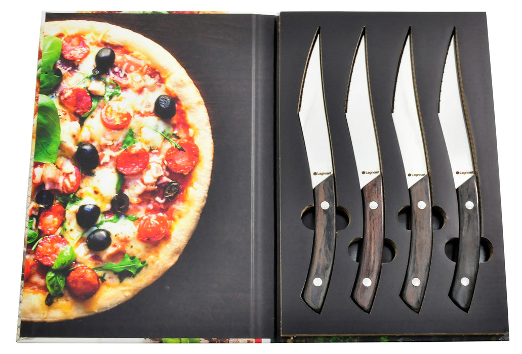 Legnoart Napoli 4-Piece Stainless Steel Pizza and Steak Knife Set with Dark Wood Handle