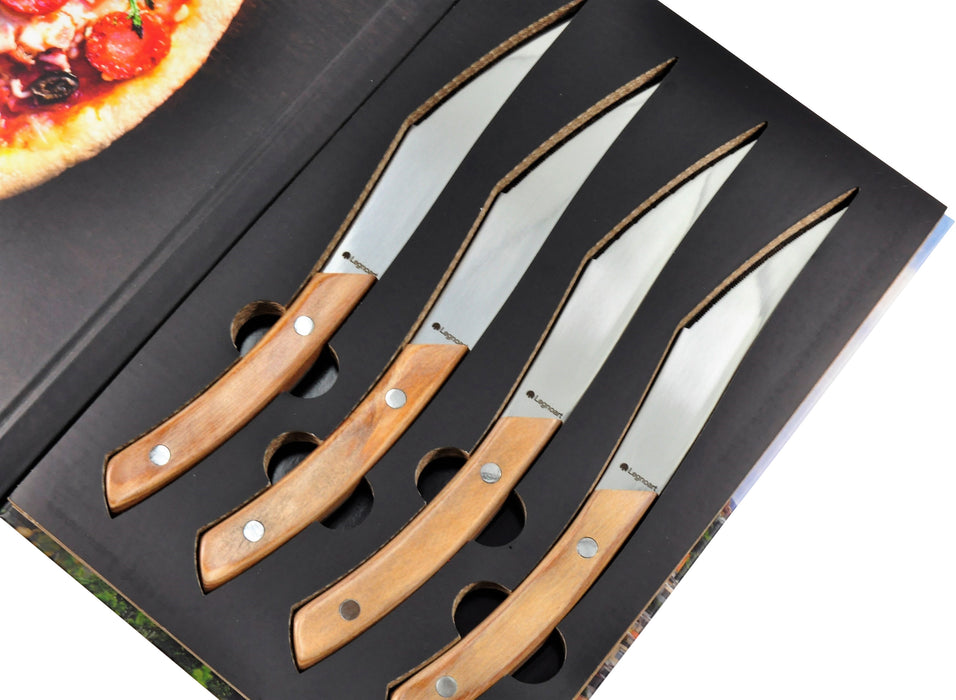 Legnoart Napoli 4-Piece Stainless Steel Pizza and Steak Knife Set with Light Wood Handle