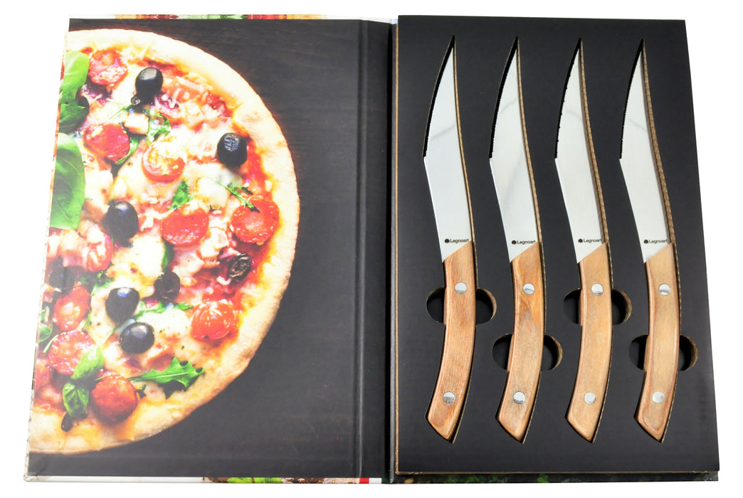 Legnoart Napoli 4-Piece Stainless Steel Pizza and Steak Knife Set with Light Wood Handle