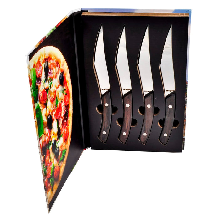 Legnoart Napoli 4-Piece Stainless Steel Pizza and Steak Knife Set with Dark Wood Handle