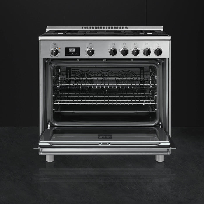 Smeg Free-Standing Dual-Fuel Range Stainless Steel, 36-Inches