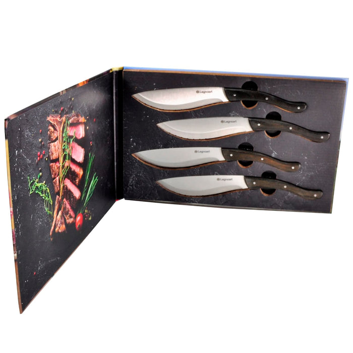 Legnoart Tomahawk 4-Piece Steak Knife Set with Dark Wood Handle