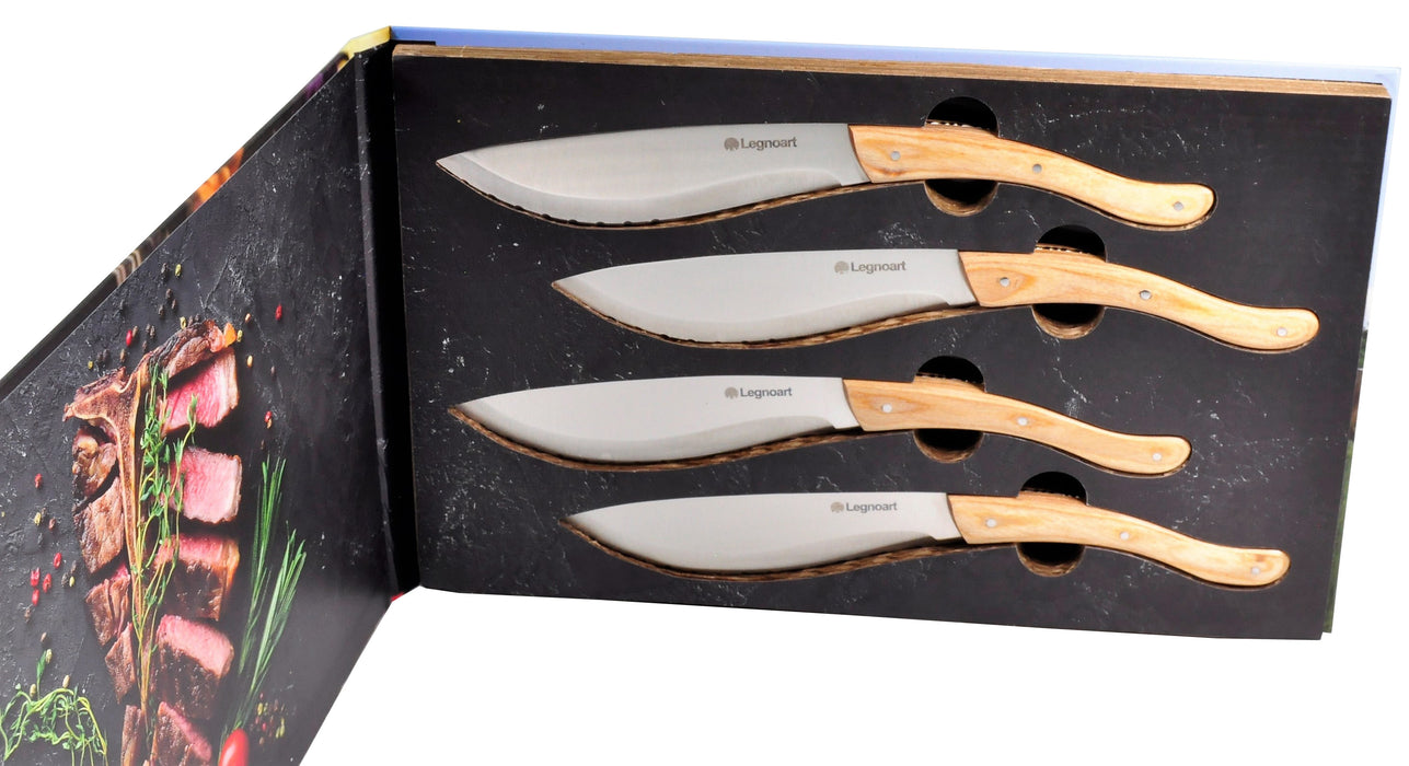 Legnoart Tomahawk 4-Piece Steak Knife Set with Light Wood Handle