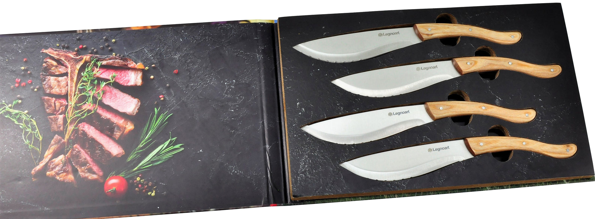 Legnoart Tomahawk 4-Piece Steak Knife Set with Light Wood Handle