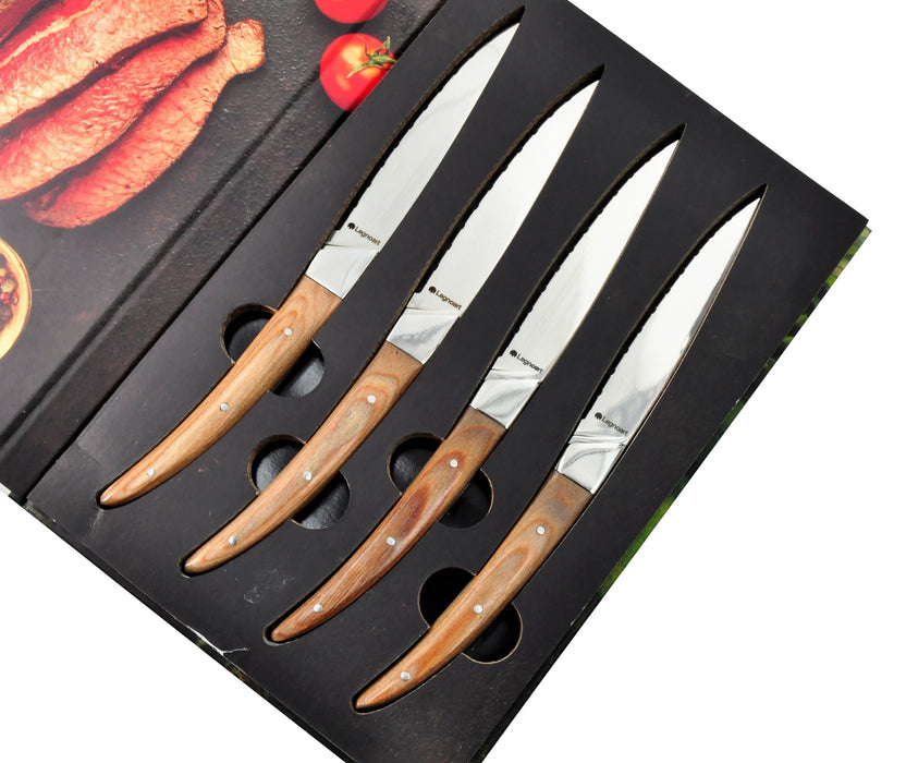 Legnoart Porterhouse 4-Piece Steak Knife Set with Light Wood Handle