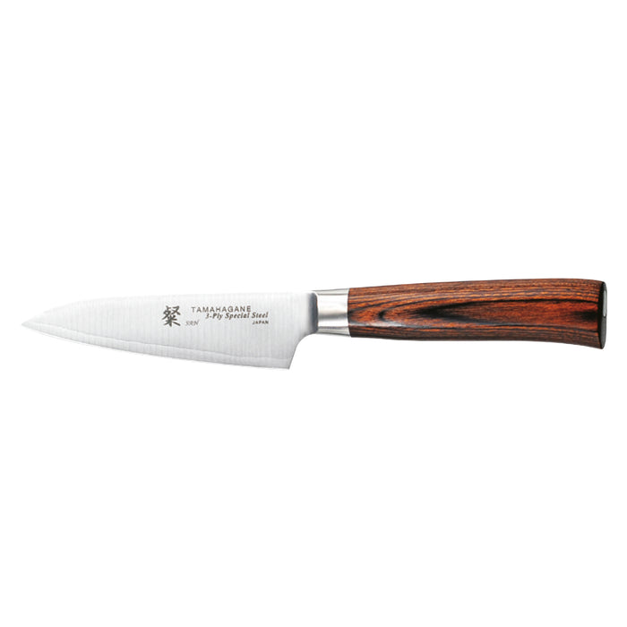 Tamahagane San 3-ply Special Steel Paring Knife with Brown Pakkawood Handle, 3.5-Inches