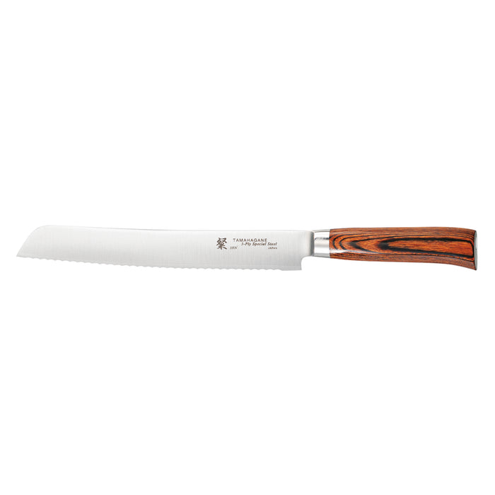 Tamahagane San 3-ply Special Steel Bread Knife with Brown Pakkawood Handle, 10-Inches