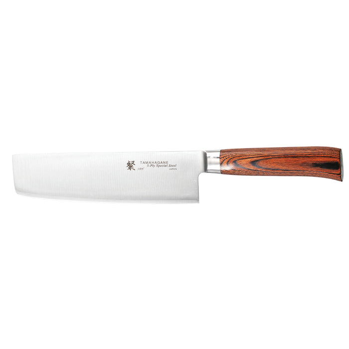Tamahagane San 3-ply Special Steel Nakiri Vegetable Knife with Brown Pakkawood Handle, 7-Inches