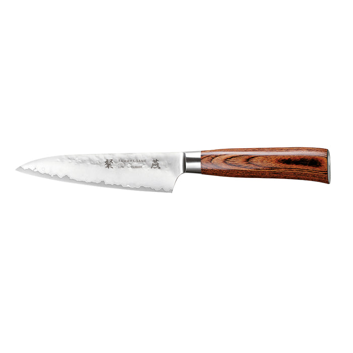 Tamahagane San 3-ply Special Steel Petty Utility Knife with Brown Pakkawood Handle, 4.5-Inches