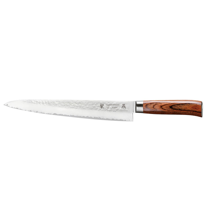 Tamahagane San Tsubame 3-ply Special Steel Sujihiki Slicing Knife with Brown Pakkawood Handle, 10.5-Inches