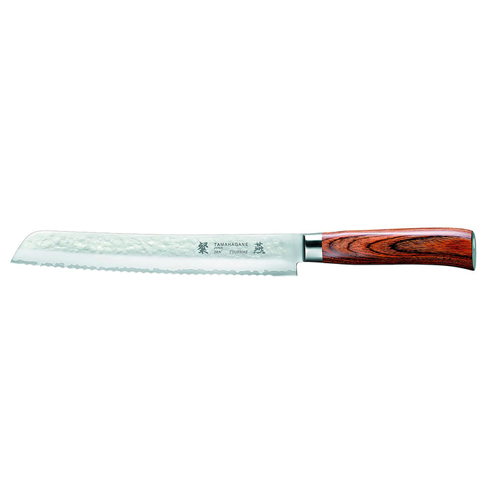Tamahagane San Tsubame 3-ply Special Steel Bread Knife with Brown Pakkawood Handle, 9-Inches