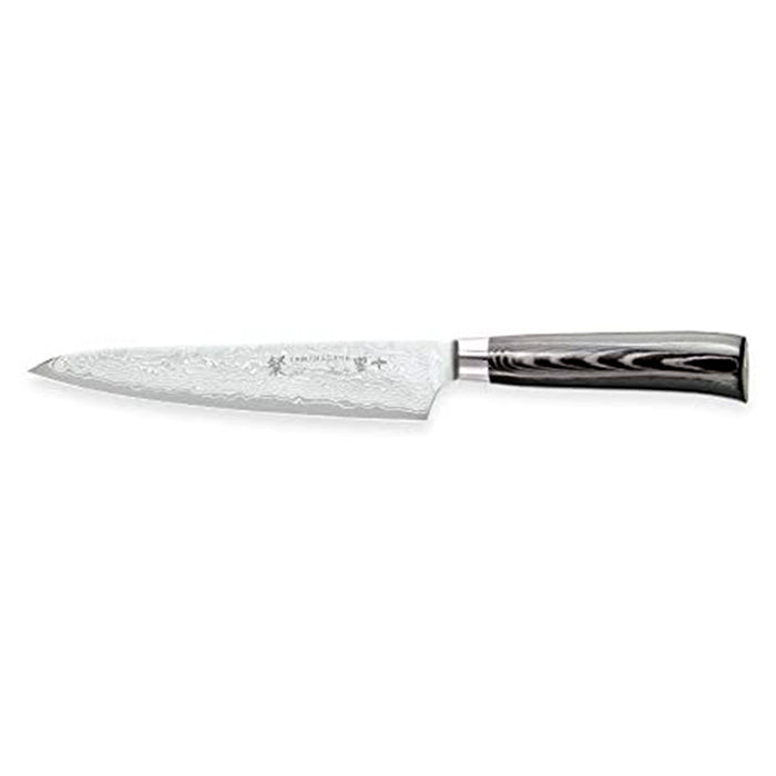 Tamahagane San Kyoto Damascus Steel Petty Utility Knife with Black Mikarta Handle, 6-Inches