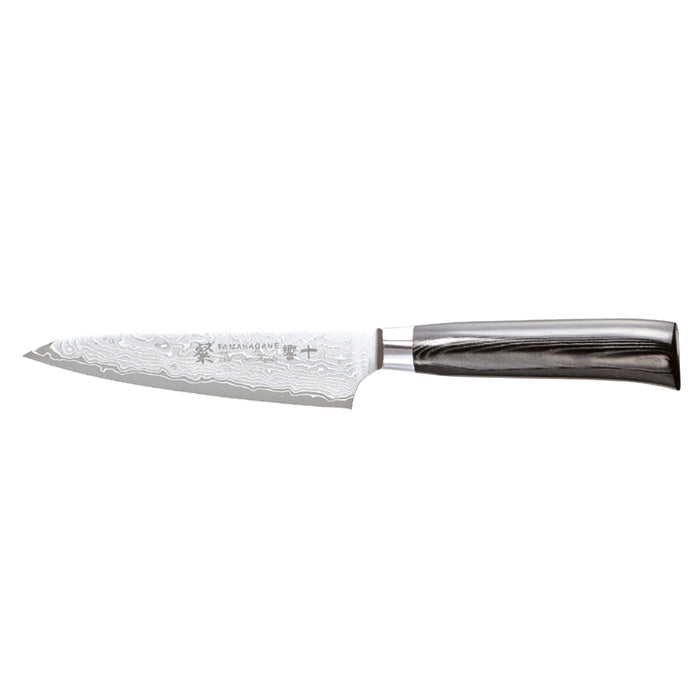 Tamahagane San Kyoto Damascus Steel Petty Utility Knife with Black Mikarta Handle, 5-Inches
