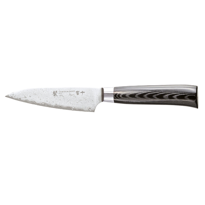 Tamahagane San Kyoto Damascus Steel Paring Knife with Black Mikarta Handle, 3.5-Inches