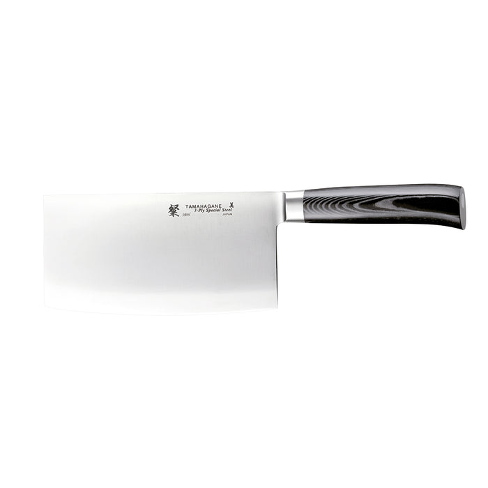 Tamahagane San 3-ply Special Steel Chinese Knife with Black Mikarta Handle, 7-Inches
