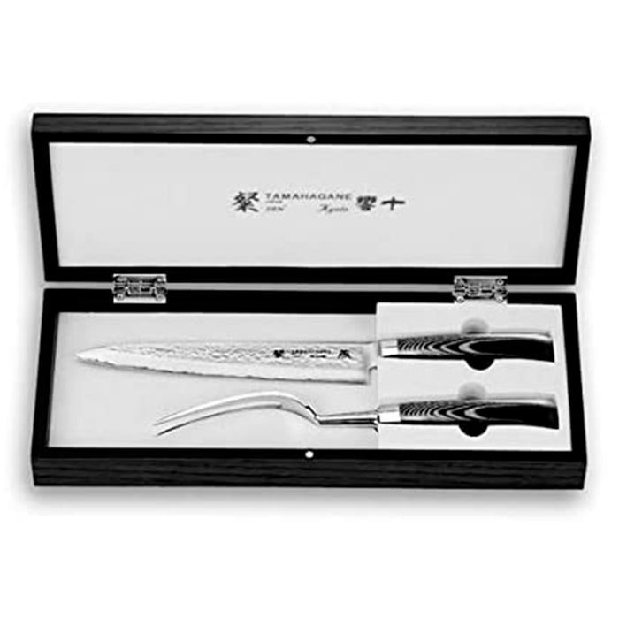 Tamahagane San Tsubame 3-ply Special Steel 2-Piece Carving Set with Black Mikarta Handle in Wooden Case