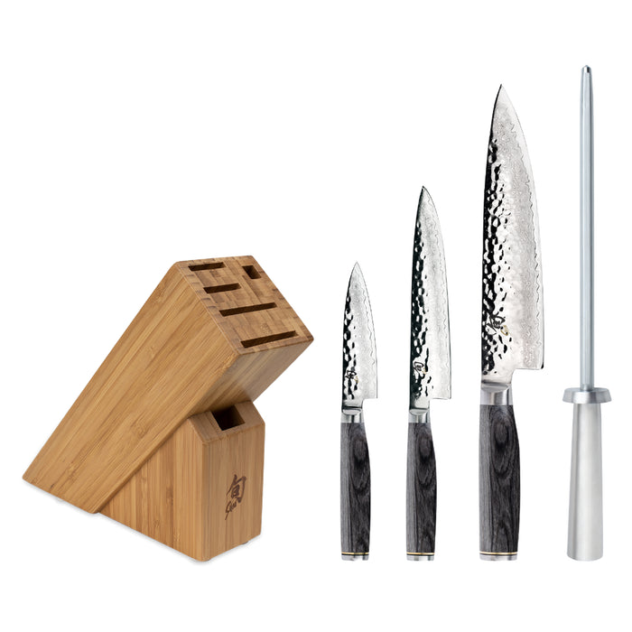 Shun Premier Grey Damascus Steel 5-Piece Knife Block Set
